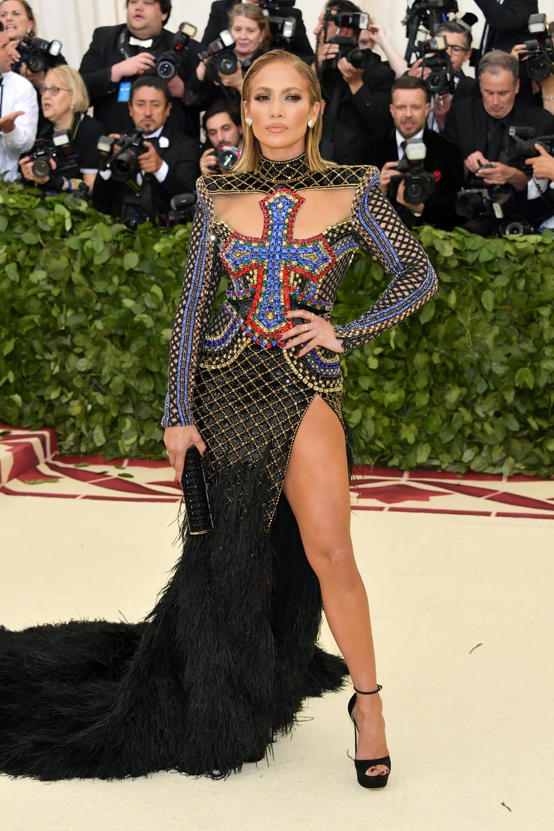 Jennifer Lopez Wearing Balmain to the 2018 Costume Institute Gala