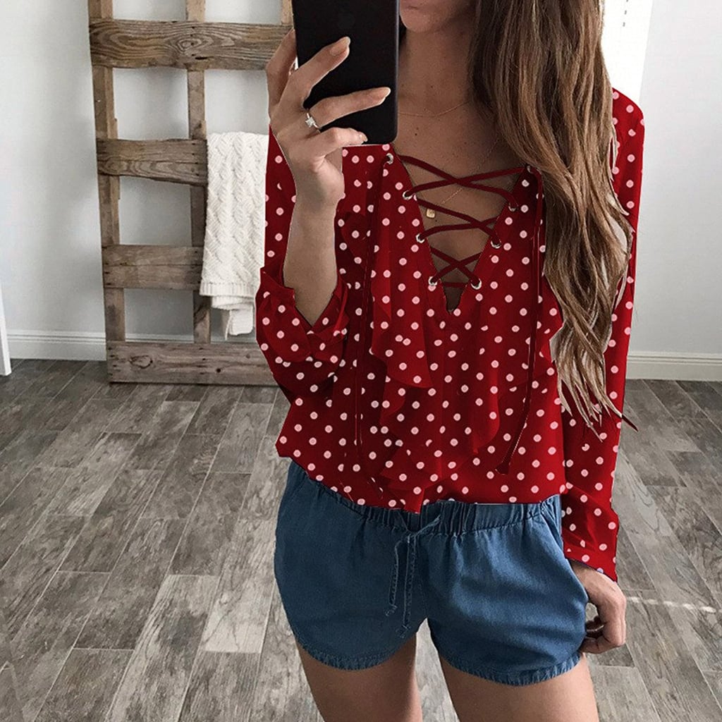 Pengy Polka Dot V Neck Shirt