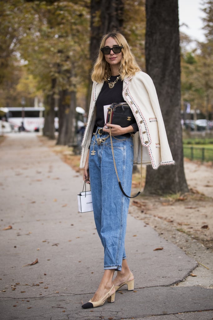 Offset your regular blue jeans with a dressed-up jacket and polished heels