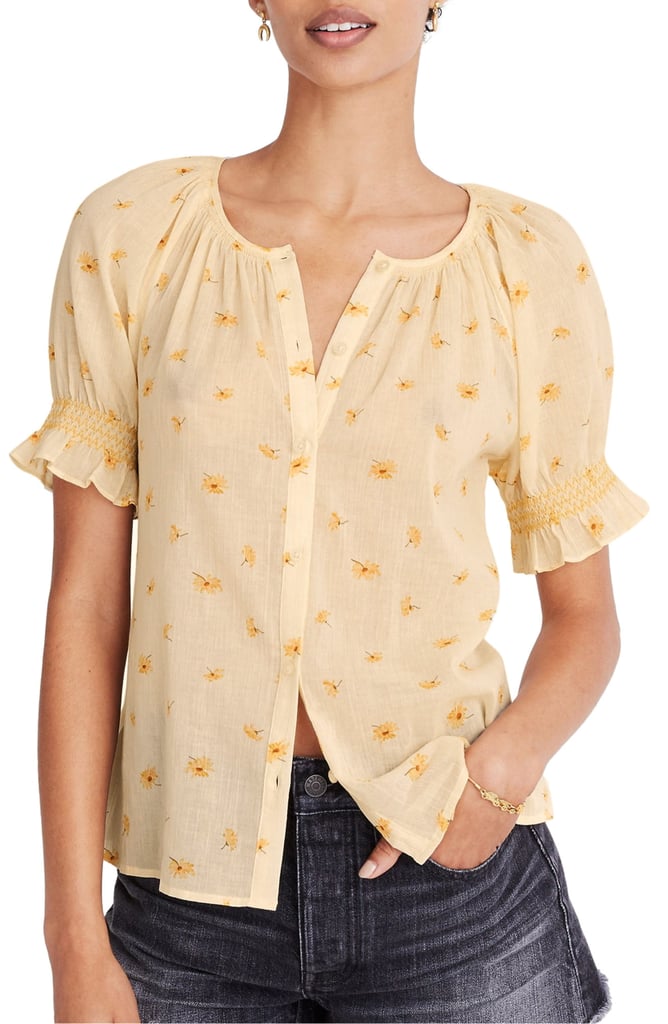 Madewell French Daisies Smocked Button-Up Top