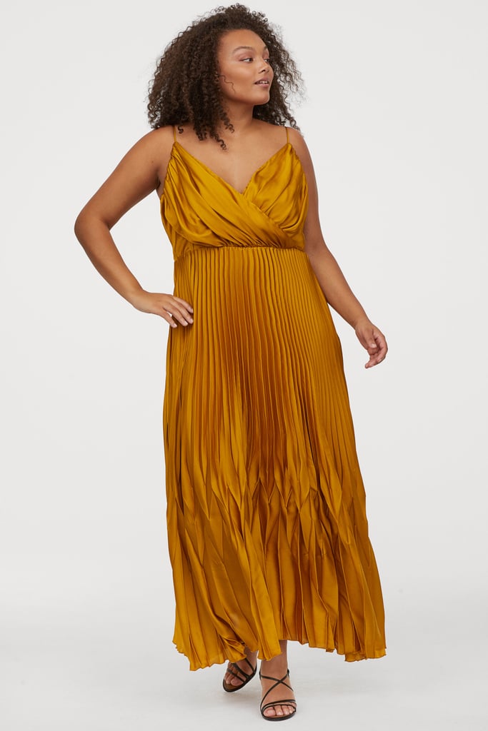 h&m yellow pleated dress