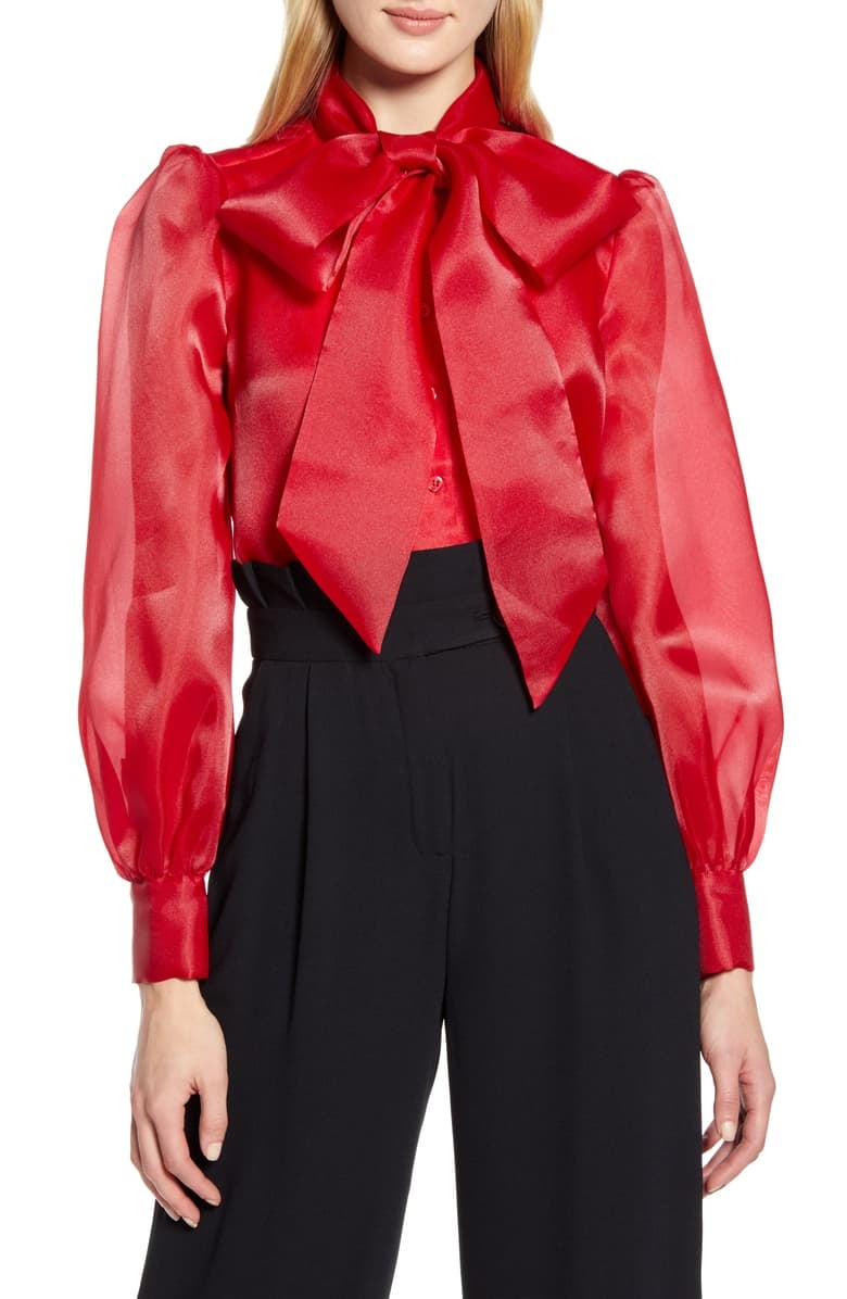 Halogen® x Atlantic-Pacific Bow Collar Blouse