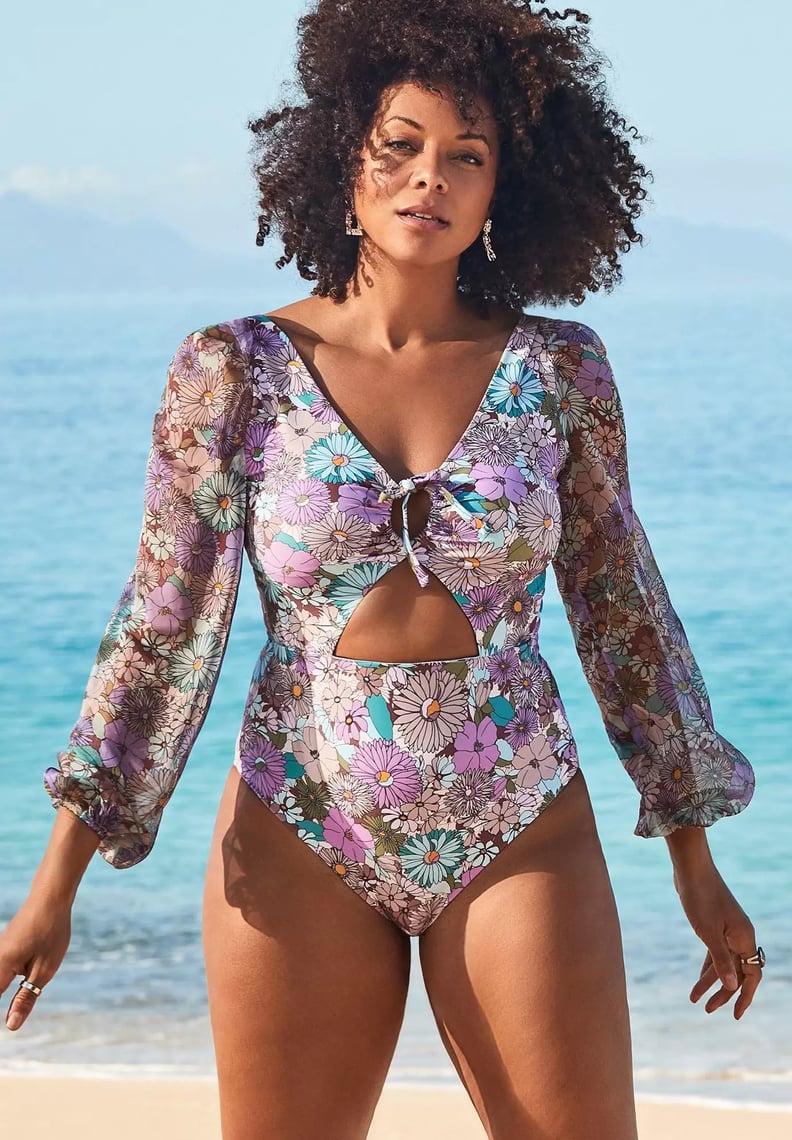 Swimsuits For All x GabiFresh Cup Sized Chiffon Sleeve One Piece Swimsuit