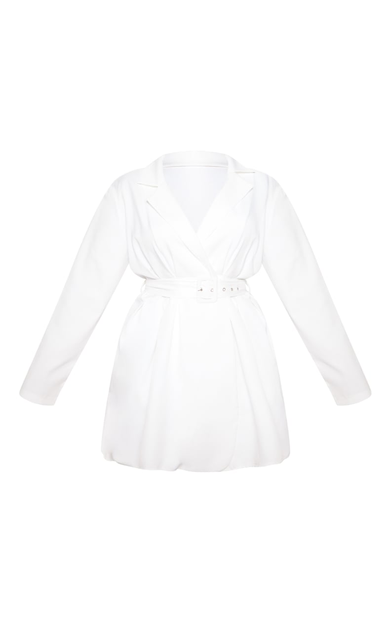 White Belt Detail Blazer Dress