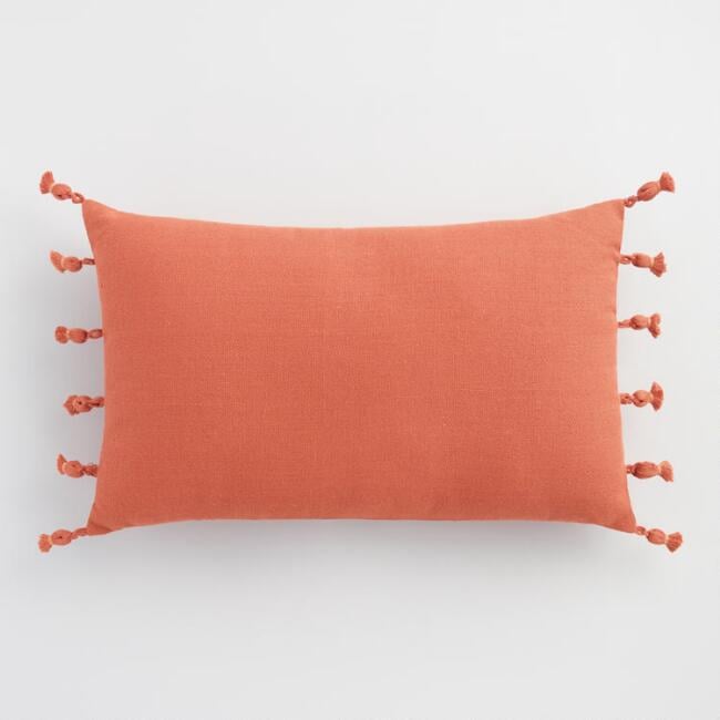 Oversized Rust Tassel Indoor Outdoor Lumbar Pillow Best Outdoor