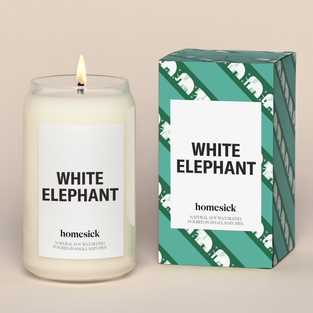 Homesick Premium Scented Candle ($30)
If you're bringing a candle to a gift exchange, make it one that's in on the joke. This White Elephant candle smells like candied orange, bubbly champagne, and fresh-baked gingerbread.
