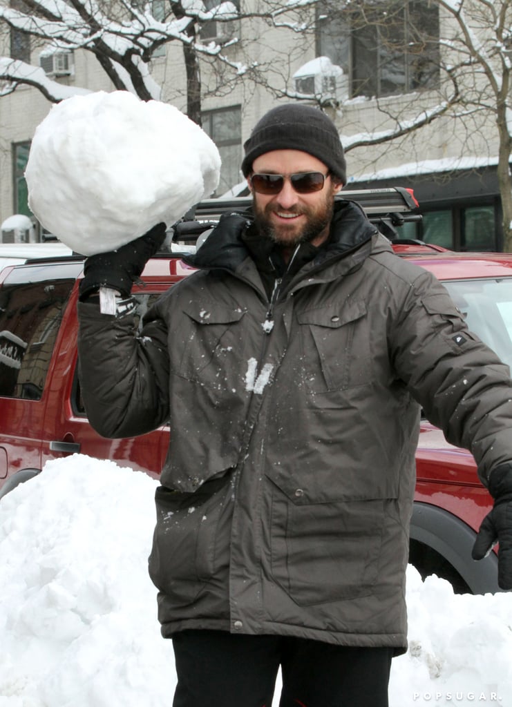 Hugh Jackman packed a big snowball in NYC in January 2011.