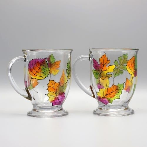 Colourful Painted Fall Leaves Mugs