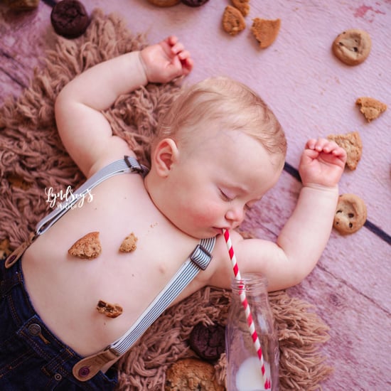 Photos of Baby Asleep During Milk and Cookies Birthday Shoot