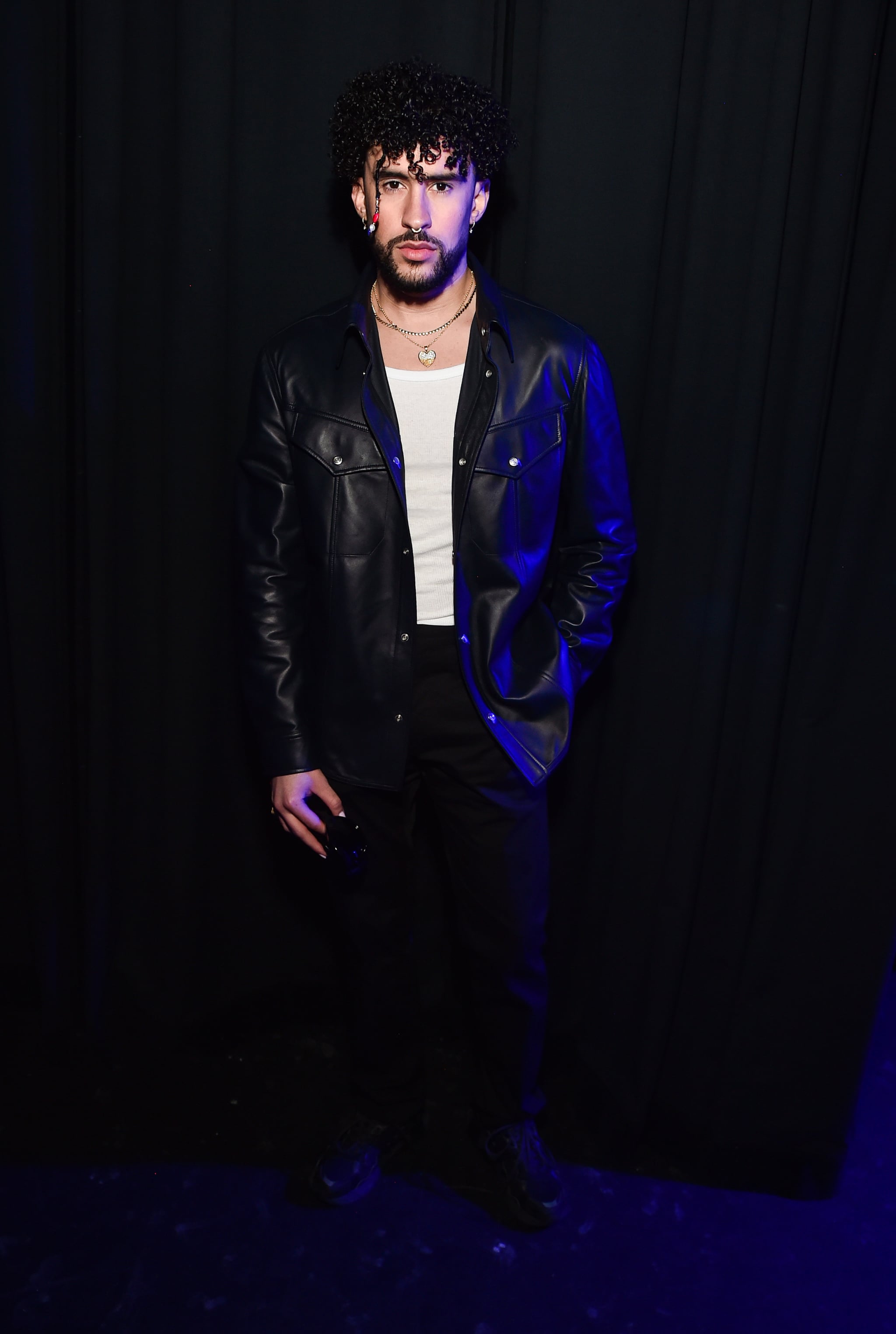 LAS VEGAS, NEVADA - APRIL 25: Bad Bunny poses backstage during Opening Night and Sony Pictures Entertainment Presentation at The Colosseum at Caesars Palace during CinemaCon, the official convention of the National Association of Theatre Owners, on April 25, 2022, in Las Vegas, Nevada. (Photo by Alberto E. Rodriguez/Getty Images for CinemaCon)