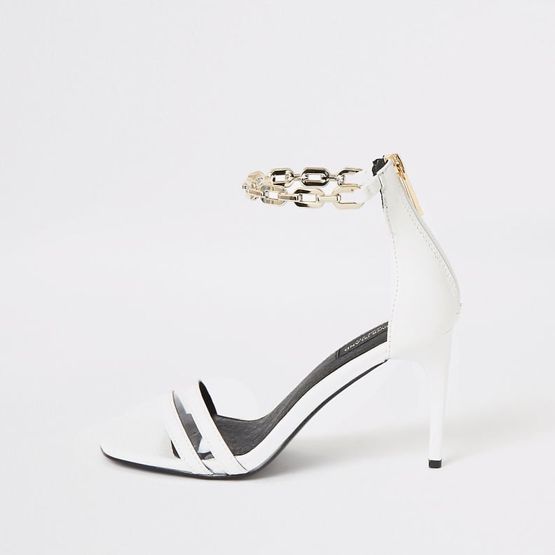 River Island White Chain Ankle Wide Fit Heeled Sandals