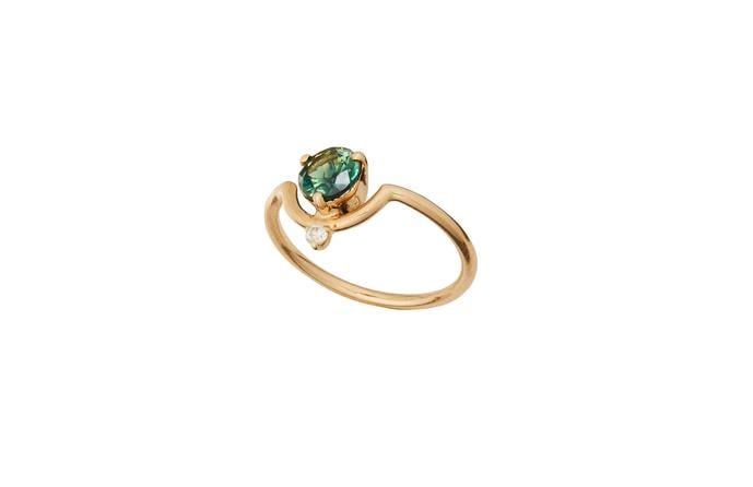 Wwake One of a Kind Large Nestled Green Sapphire and Diamond Ring