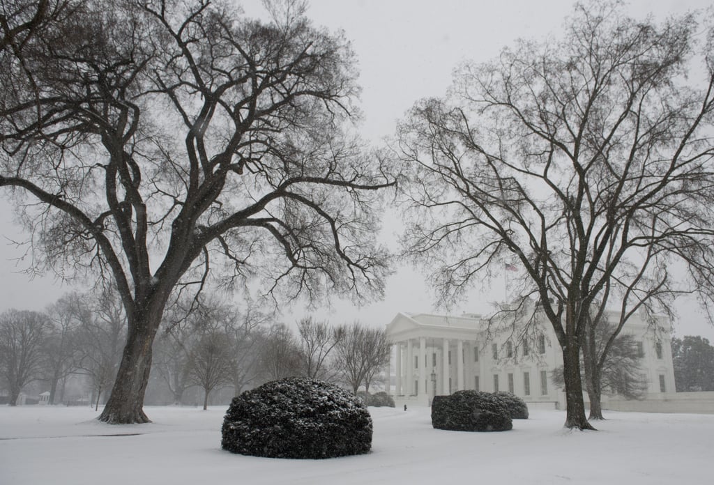 Snow covered the White House lawn in Washington DC.