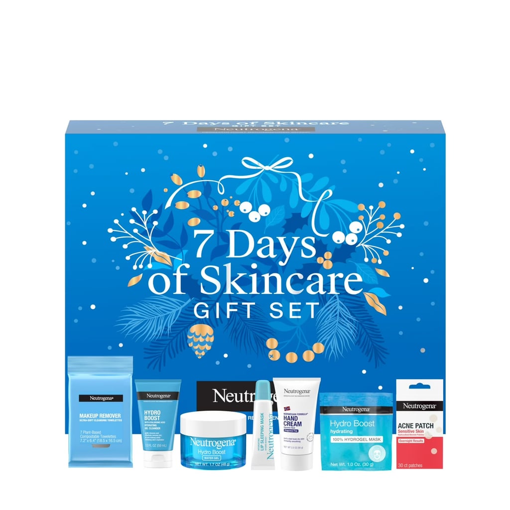 Neutrogena 7 Days of Skin-Care Set Beauty Essentials Kit ($30)
Advent calendars always impress, and this Neutrogena 7 Days of Skincare Set Beauty Essentials Kit is no exception. It's valued at $59 but it only costs $30, making it a great gift for everyone from your BFF to your sibling. Inside you'll find the Makeup Remover Wipes (perfect for removing makeup on the go), Hydro Boost Hydrating 100% Hydrogel Face Mask, Hydro Boost Hydrating Facial Cleansing Gel, Norwegian Formula Hand Cream, Sensitive Skin Hydrocolloid Acne Patches (great invisible pimple patches for banishing breakouts), Hydro Boost Overnight Lip Mask (an ultra-hydrating lip mask that I love to use as a gloss, too), and the Hydro Boost Hyaluronic Acid Water Gel Moisturizer (an amazing, lightweight gel-textured moisturizer that feels like a burst of hydration when you put it on).