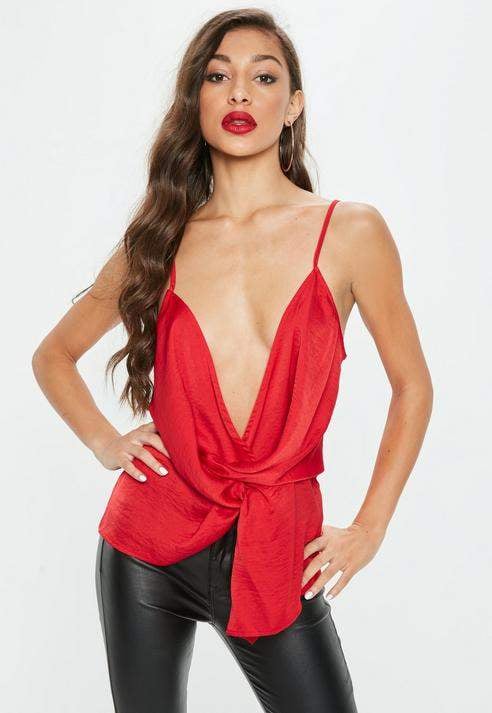 Missguided Red Satin Twist Front Cami Top