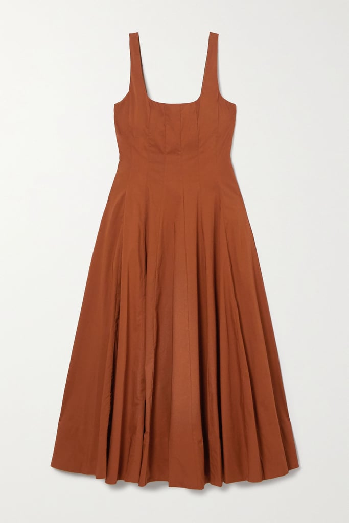 Staud Tan Pleated Cotton-Blend Poplin Maxi Dress ($114, originally $285)