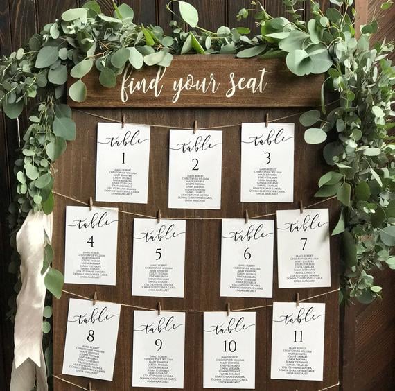 5x7 Wedding Seating Chart Templates