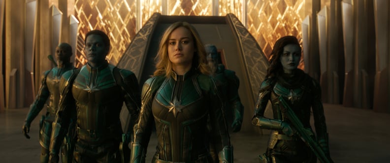 Marvel Studios' CAPTAIN MARVEL..L to R: Korath (Djimon Hounsou), Att-Lass (Algenis Perez Soto), Carol Danvers/Captain Marvel (Brie Larson), Bron-Char (Rune Temte) and Minn-Erva (Gemma Chan)  ..Photo: Film Frame..©Marvel Studios 2019