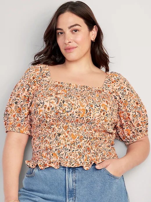 Waist-Defined Ruffle-Trim Floral Top