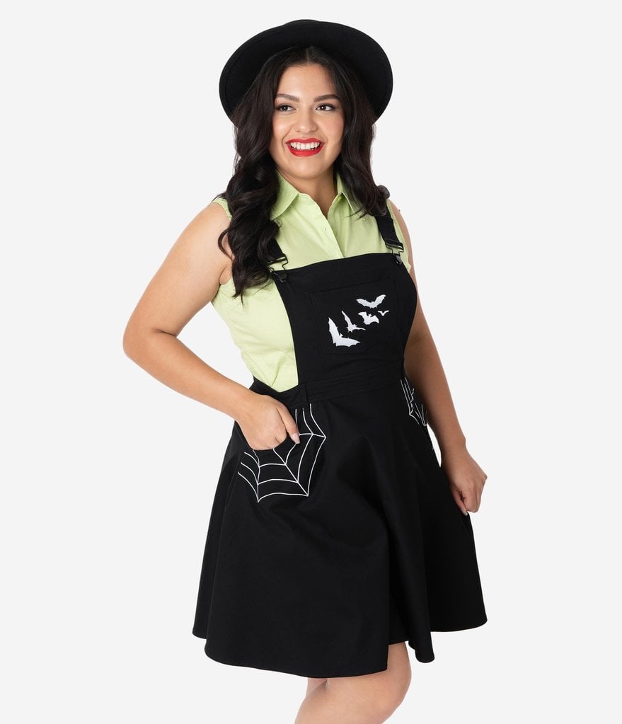 plus size black pinafore dress