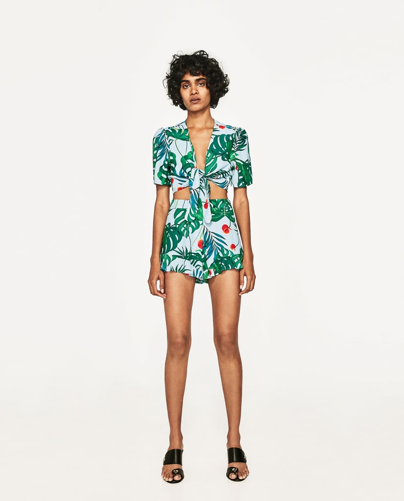 Zara Printed Crop Top and High-Wasted Shorts Set
