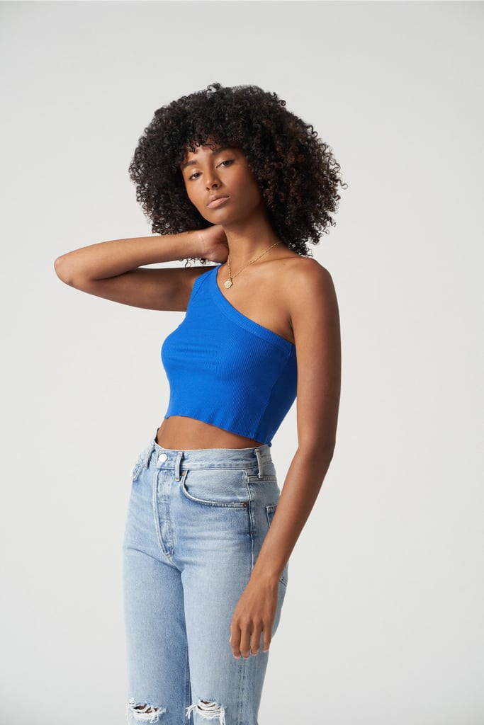 Ribbed One Shoulder Cropped Tank