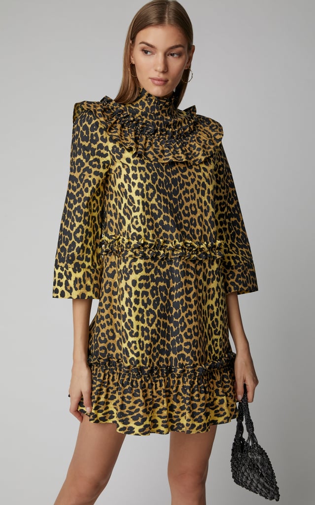 Ganni Ruffled Leopard-Print Cotton Mini Dress