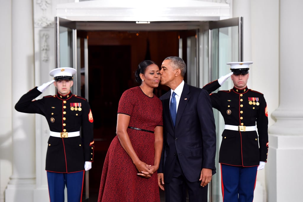 Before officially saying goodbye, Barack gave Michelle a sweet kiss on the cheek at the White House on Inauguration Day in 2017.