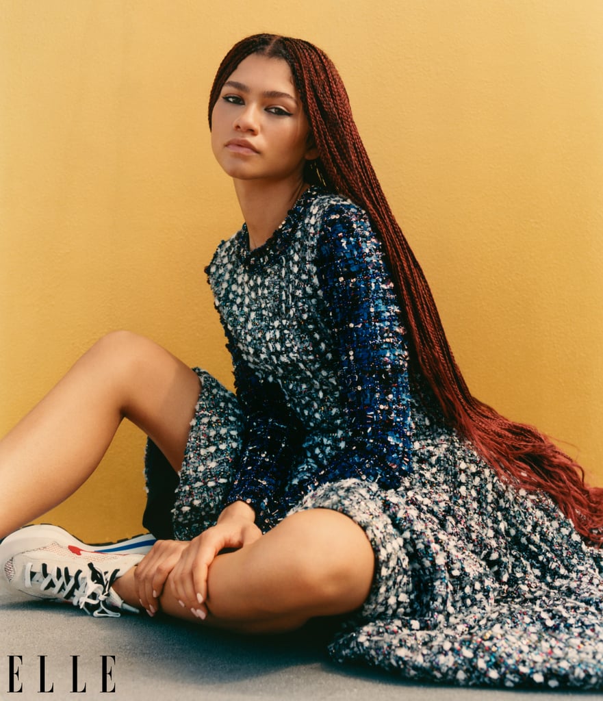 Zendaya wears a Chanel dress with Nike sneakers.