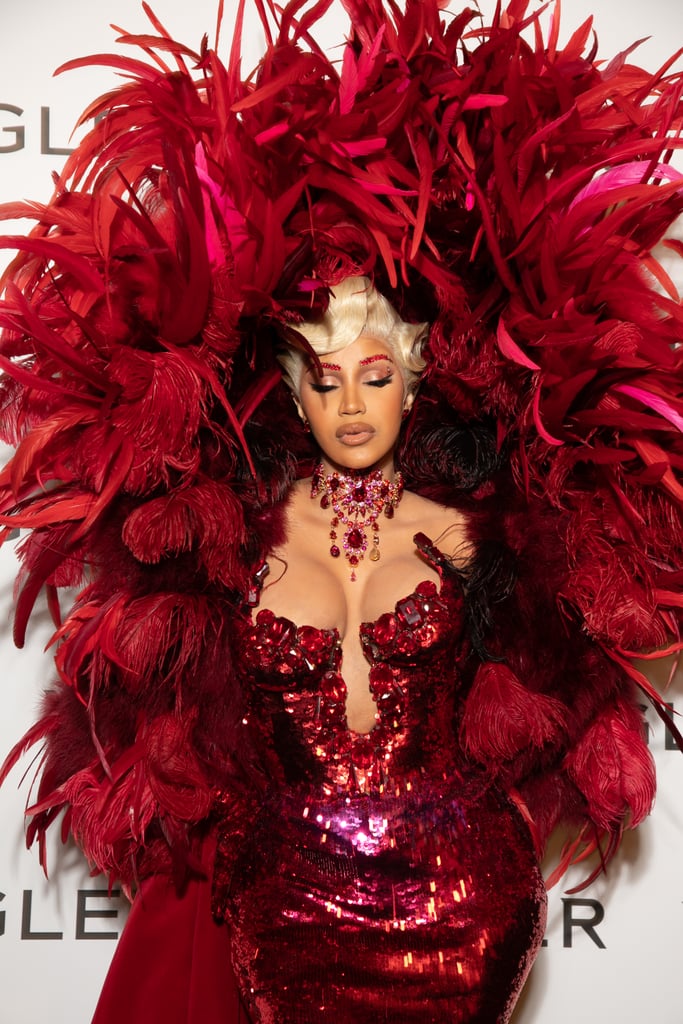 See Cardi B's Red Feathered Dress at Paris Fashion Week 2021