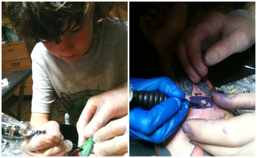 When he was 10 years old, Keith's son helped tattoo his drawing.