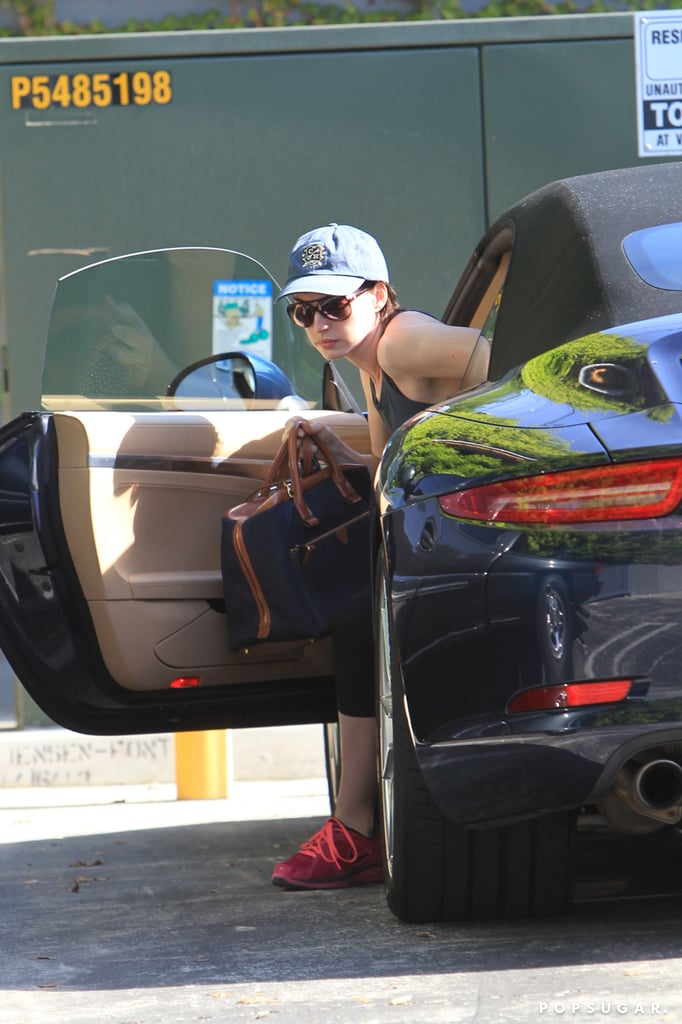 Anne Hathaway headed to the gym in West Hollywood, CA, on Wednesday.