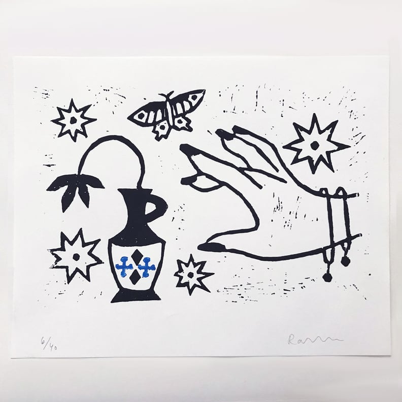 Hand and Vase Linocut Print