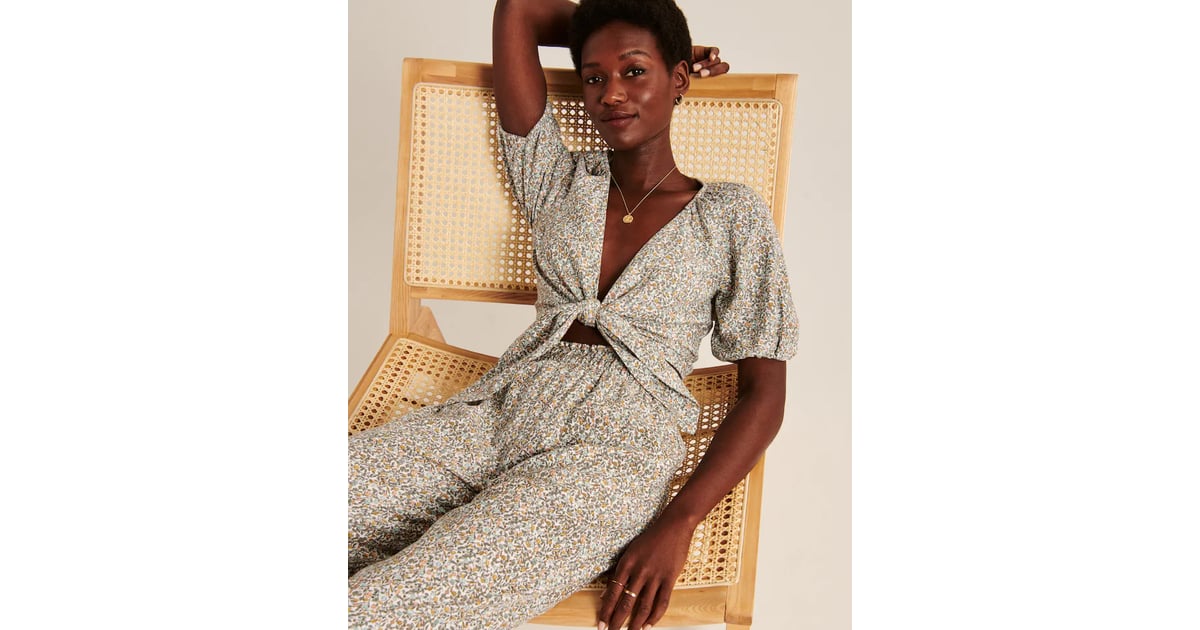 Abercrombie & Fitch Cropped TieFront Linen Set Top Abercrombie