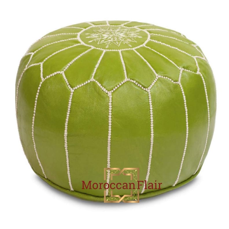 Moroccan Flair Leather Moroccan Pouf in Pistachio