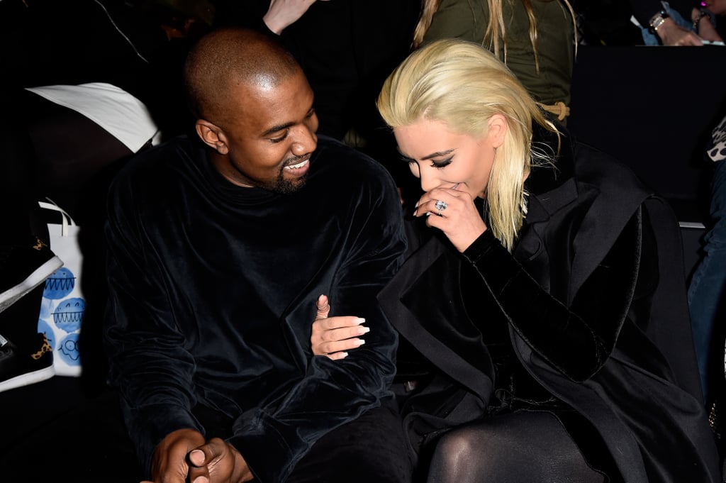 Kim Kardashian and Kanye West had a laugh in the front row of the Balmain show.