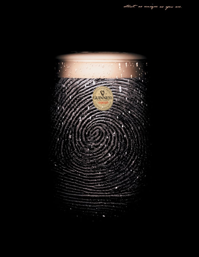 This fingerprint ad reads: "Stout as unique as you are."