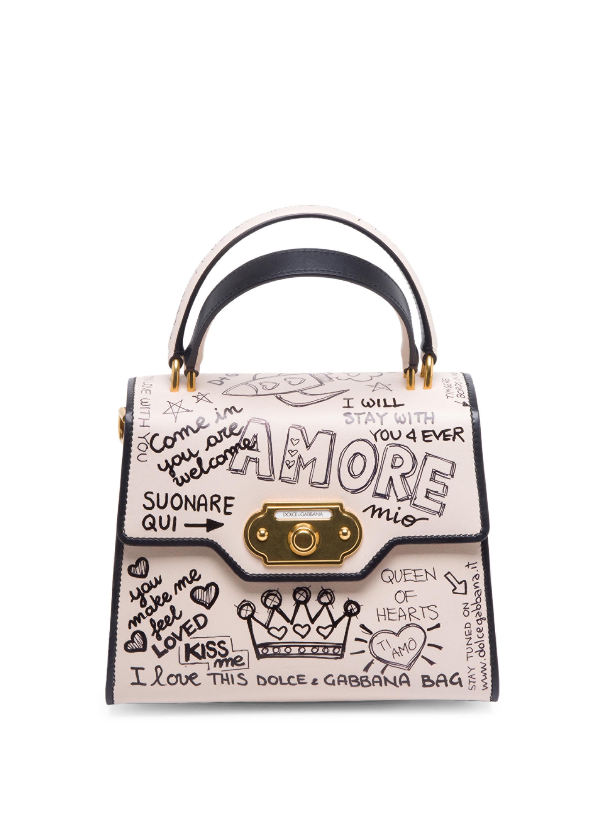 Calfskin handbag with graffiti print