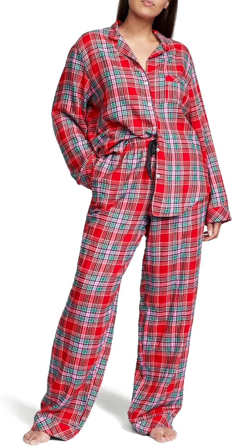 Women's Bright Plaid Boyfriend Flannel Pajamas in Women's Flannel Pajamas, Pajamas for Women