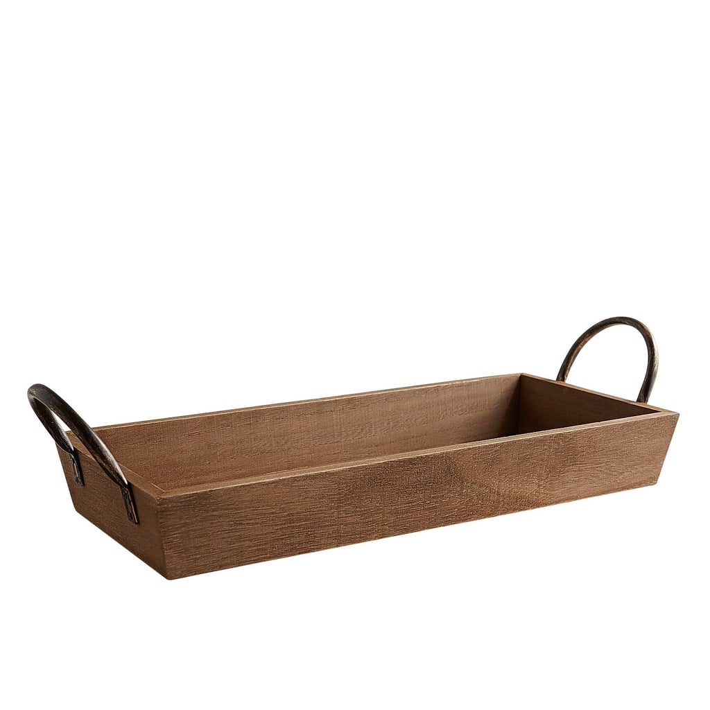 Brown Rectanglular Wooden Tray With Handles