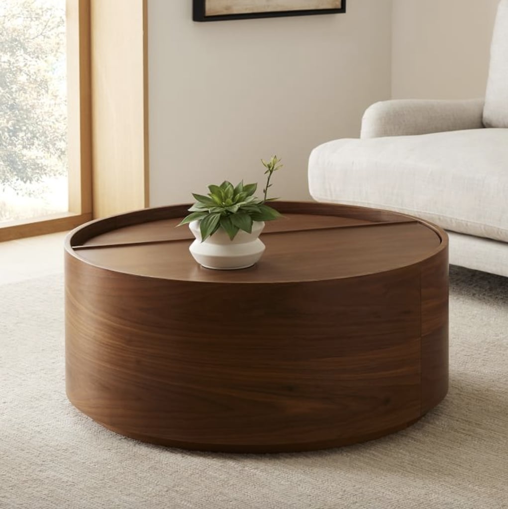 A Place to Store Blankets: West Elm Volume Round Storage Coffee Table