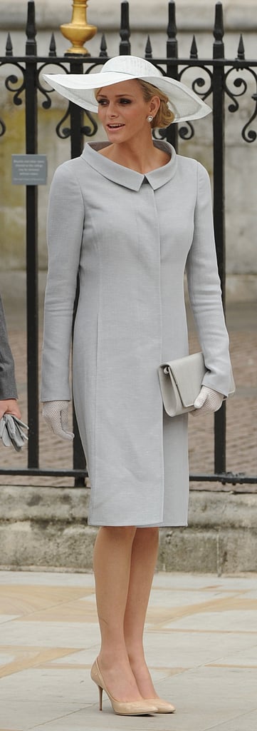 Charlene Wittstock, Princess of Monaco, chose a large wide-brimmed white hat for the royal wedding in April 2011.