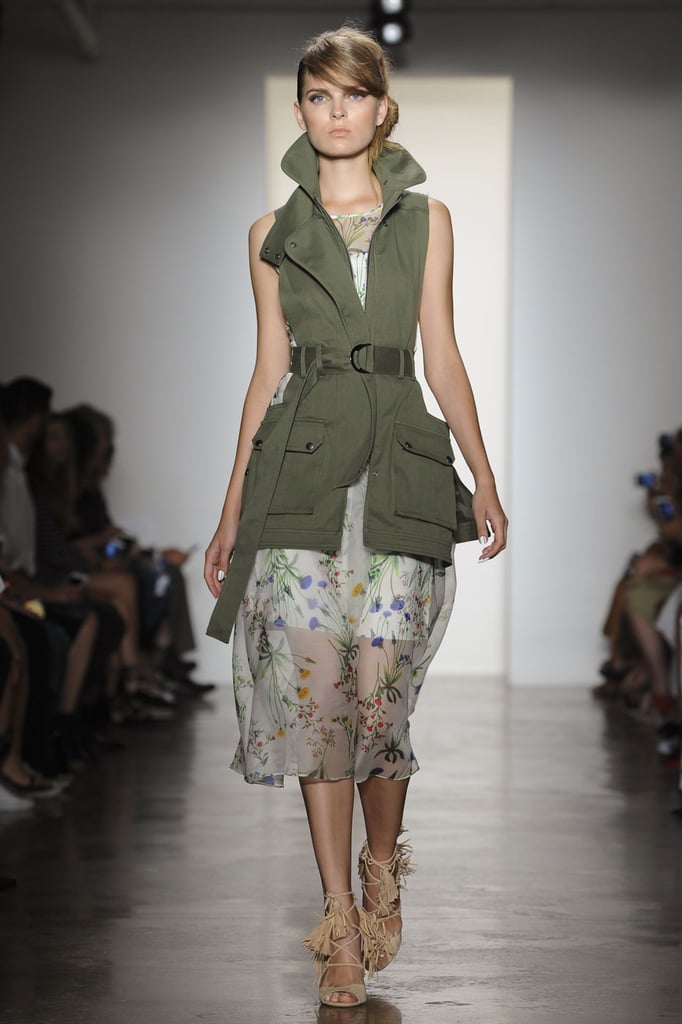 An army vest to toughen up a floral dress. | Best Runway Looks Spring ...