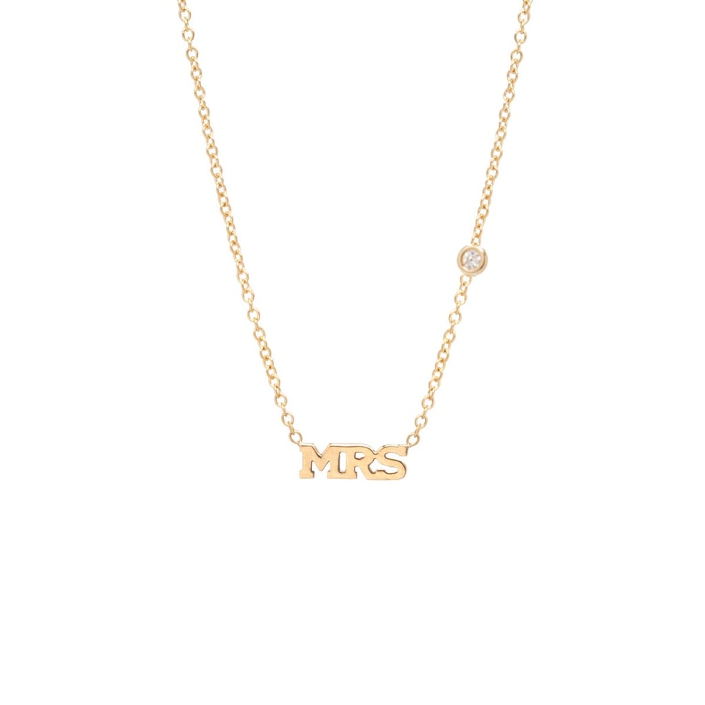 Zoë Chicco 14k Tiny MRS Letter Necklace With Floating Diamond