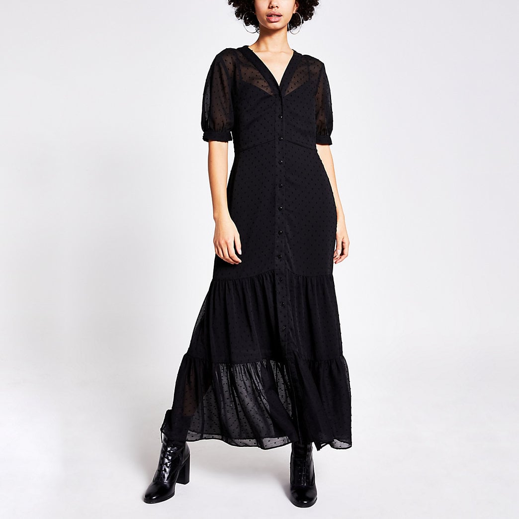 Black Textured Shirt Smock Maxi Dress ...