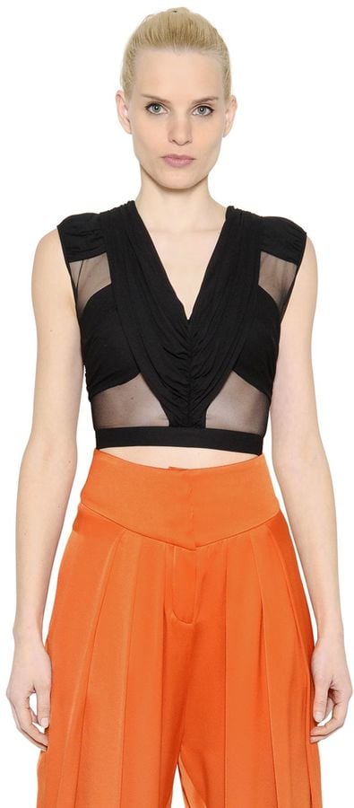 Balmain Cropped Tulle & Jersey Top