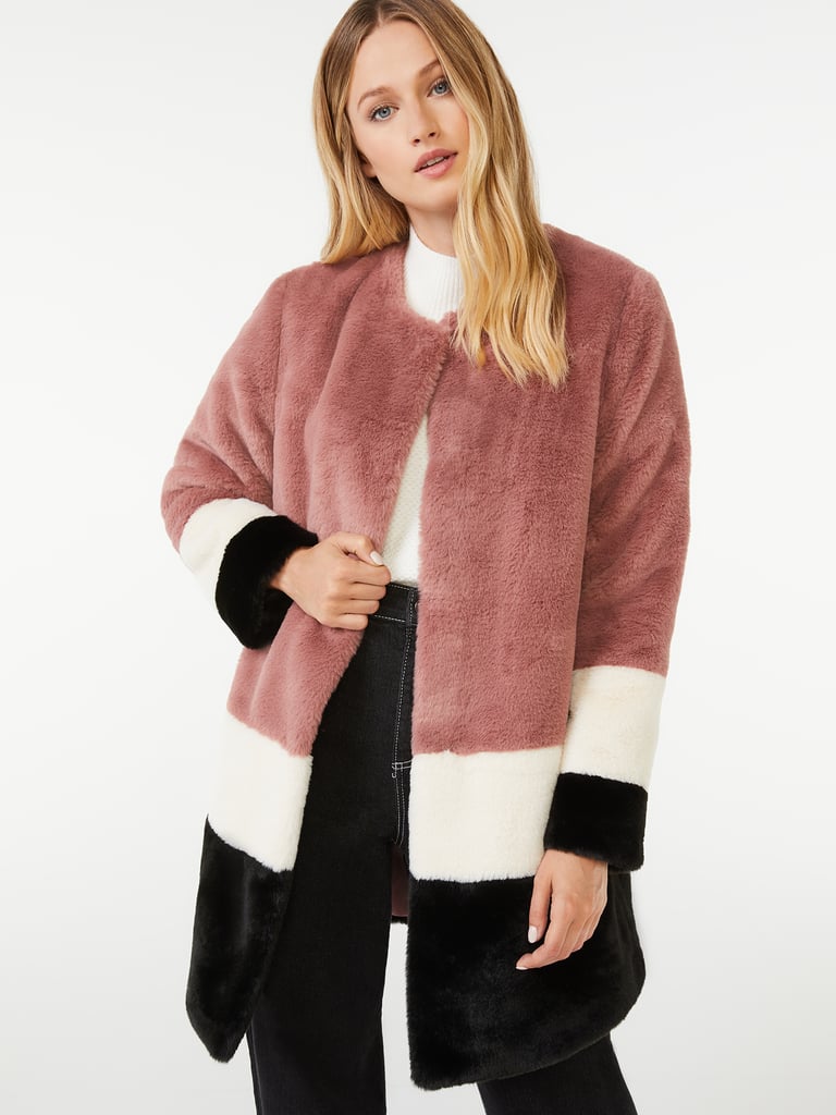 colour block faux fur jacket