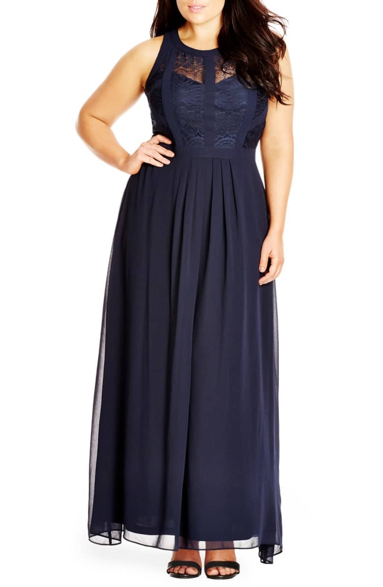 City Chic Paneled Lace Bodice Gown