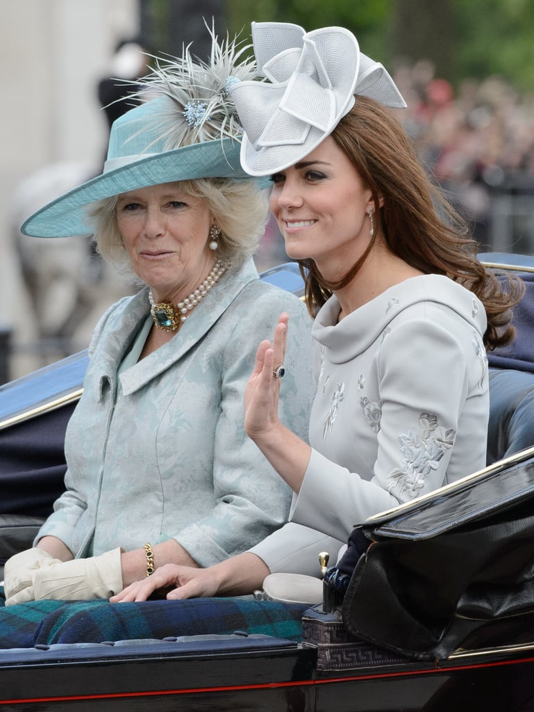 Camilla, Duchess of Cornwall rode with Kate in a carriage during the Horse Guards Parade, while Prince William was in uniform and atop a horse.