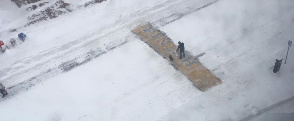 Man Shovels Boston Marathon Finish Line During Blizzard